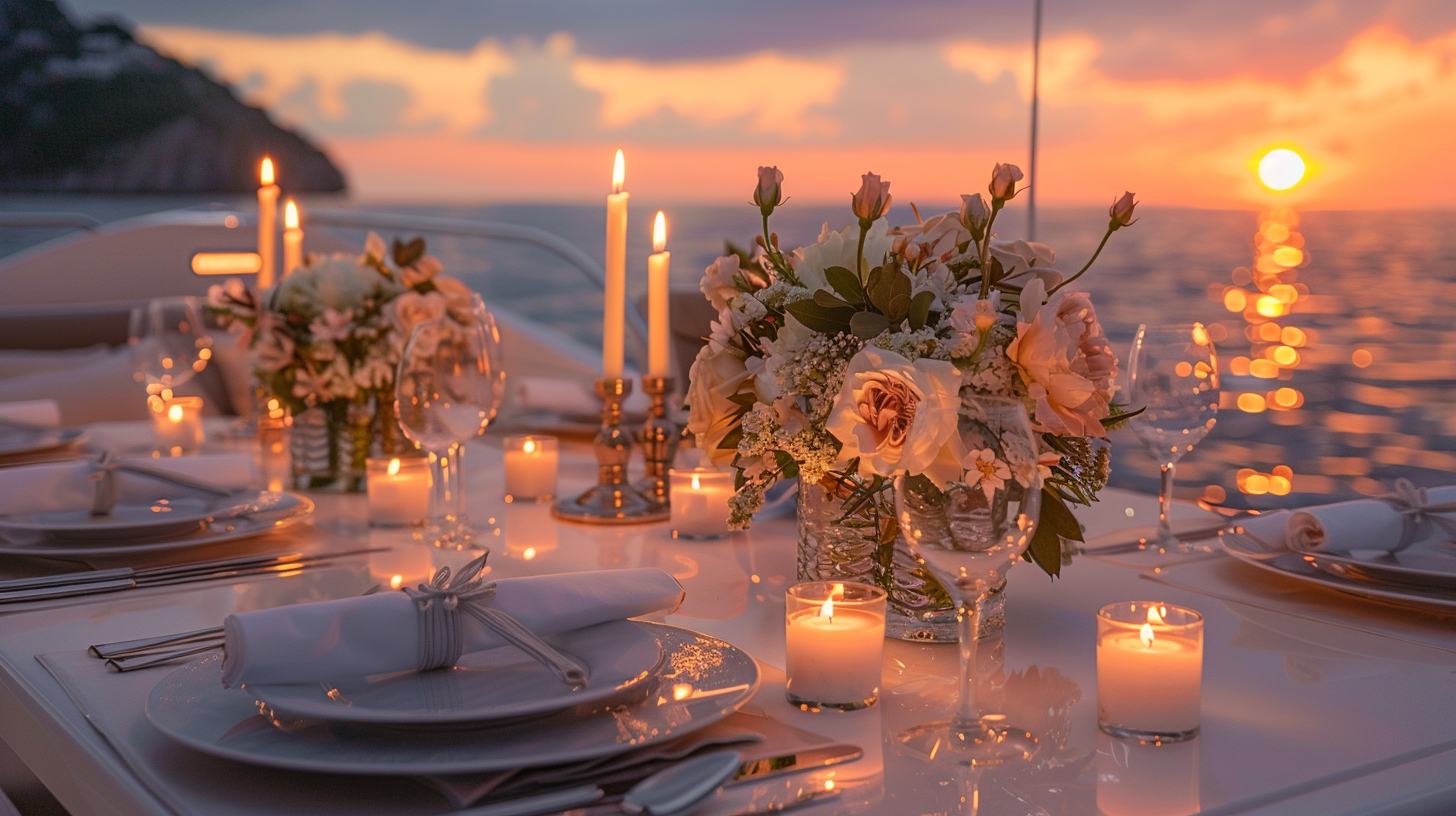 Romantic dinner at sea